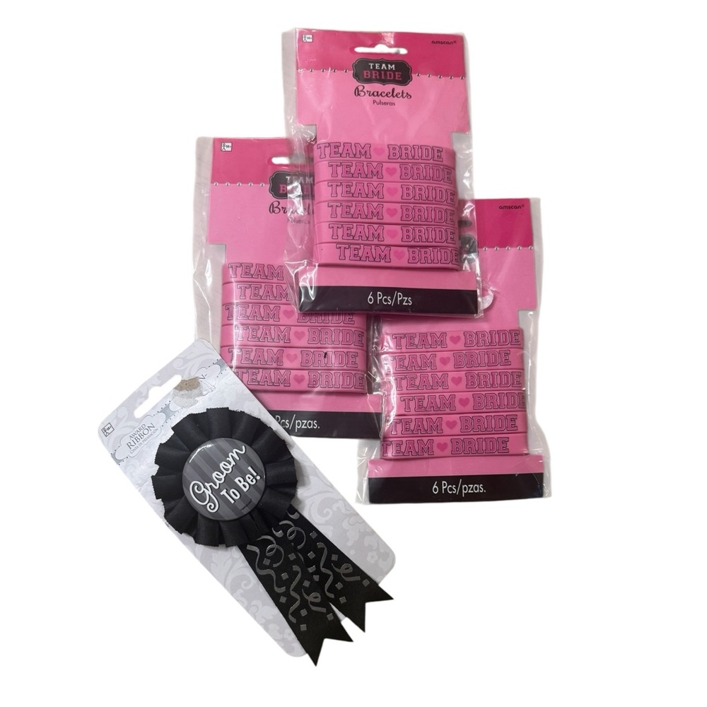 Team Bride Pink Bachelorette Bracelets 3X Pack of 6 plus Groom To Be button NEW
